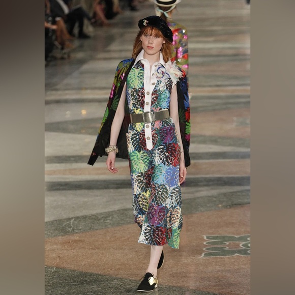 CHANEL documented 2017 Resort Havana Cuba lace palm print maxi dress